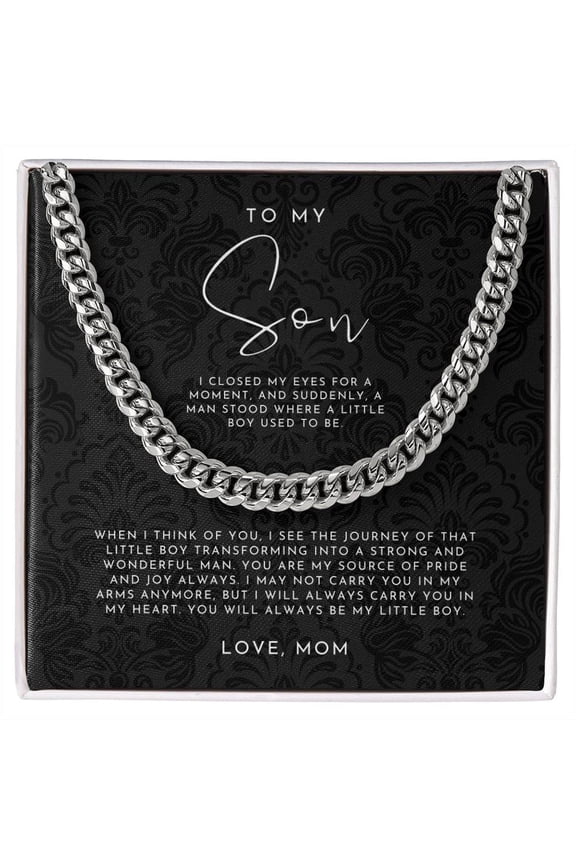 To My Son Necklace From Mom Cuban Link Chain Necklace Standard Box