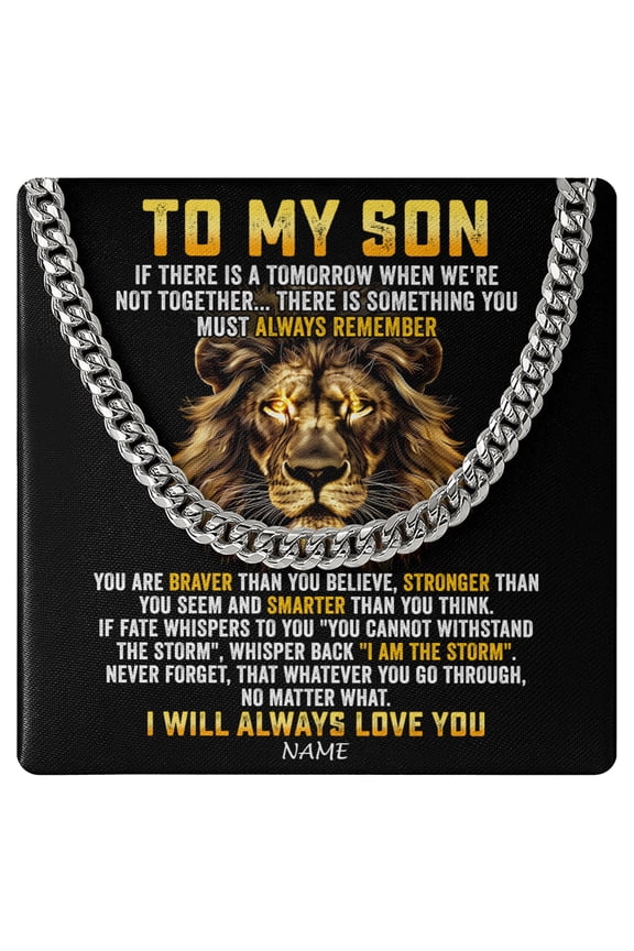 To My Son Necklace I Will Always Love You Lion, White Cuban Link Necklace
