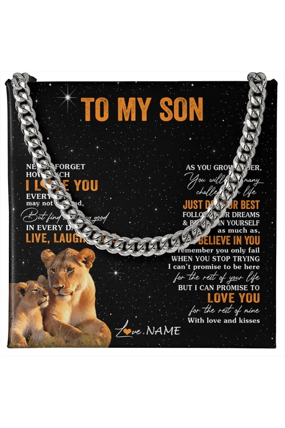 To My Son Necklace Live Laugh Love Lion From Mom, Gold Cuban Link Necklace