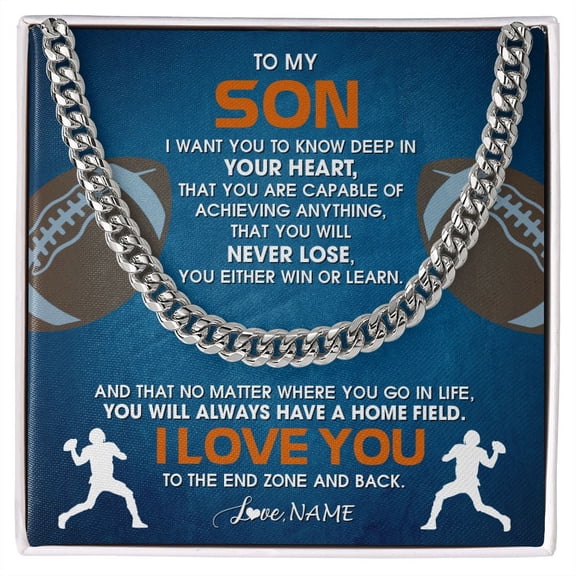 To My Son Necklace Never Lose Football, Gold Cuban Link Necklace