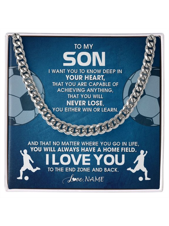 To My Son Necklace Never Lose Soccer, Gold Cuban Link Necklace