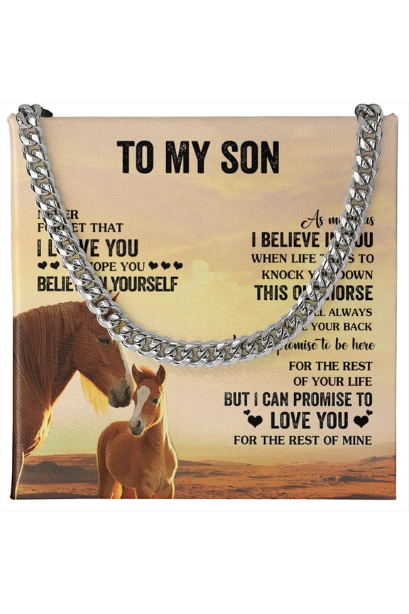 To My Son Necklace Old Horse Love You, Gold Cuban Link Necklace