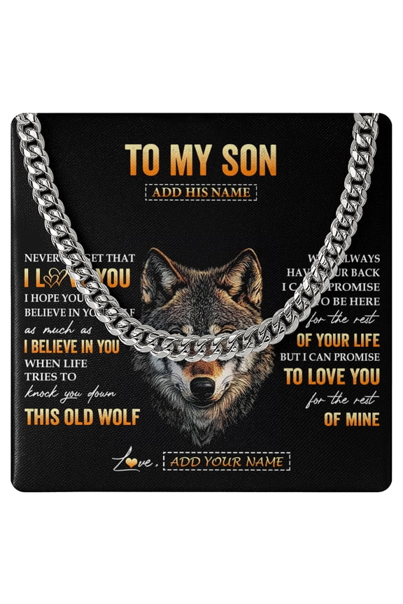To My Son Necklace Old Wolf Love, White Cuban Link Necklace