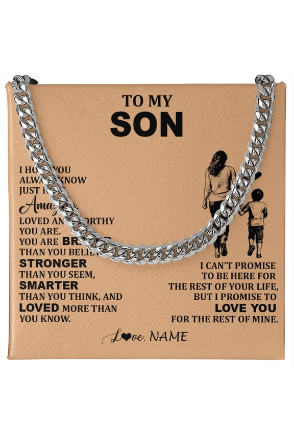 To My Son Necklace Promise To Love You Mom, Gold Cuban Link Necklace