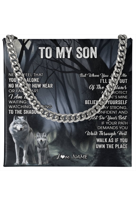 To My Son Necklace Wolf You Are Not Alone, Gold Cuban Link Necklace