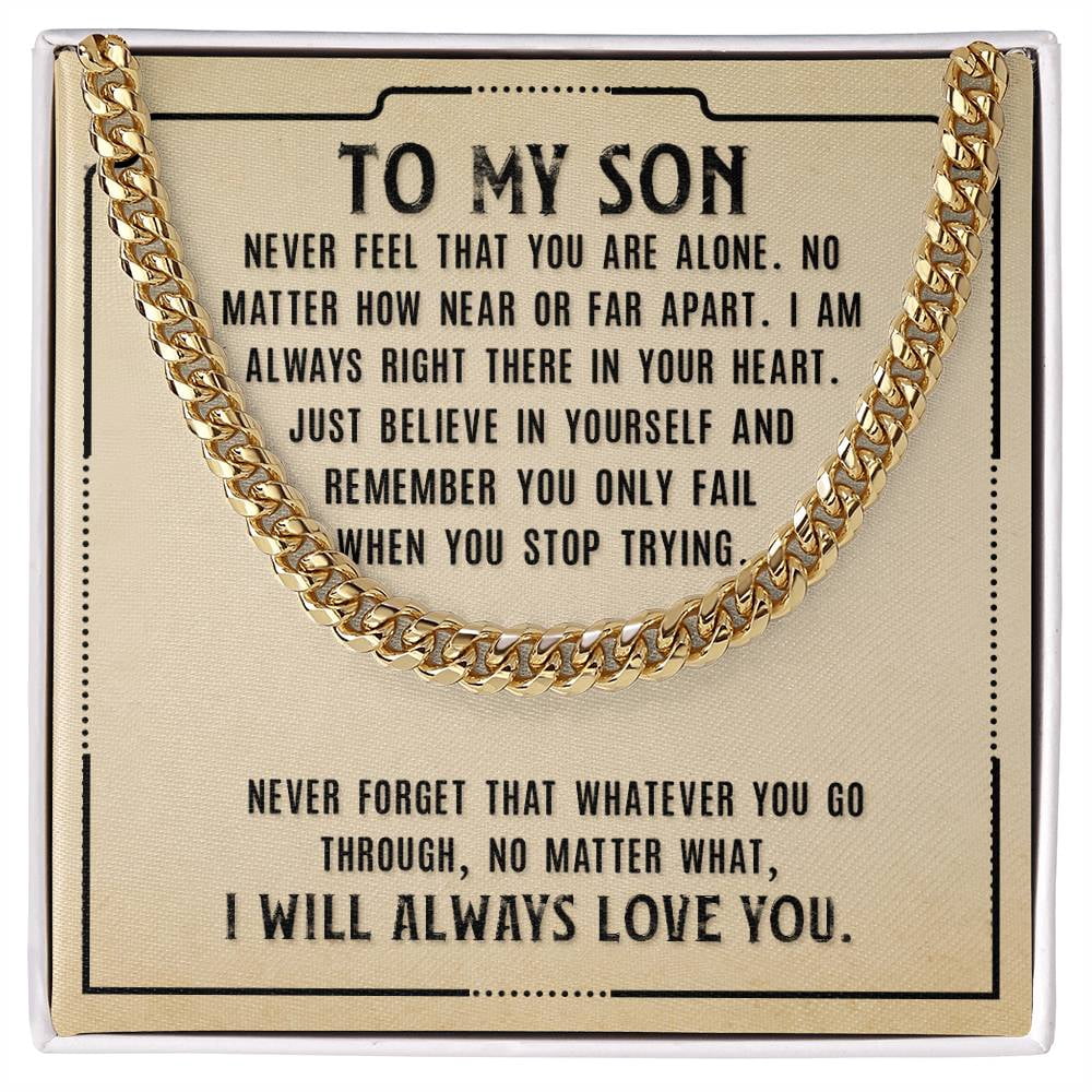To My Son-Never Feel That, Cuban Link Chain, Stainless Steel or Yellow ...