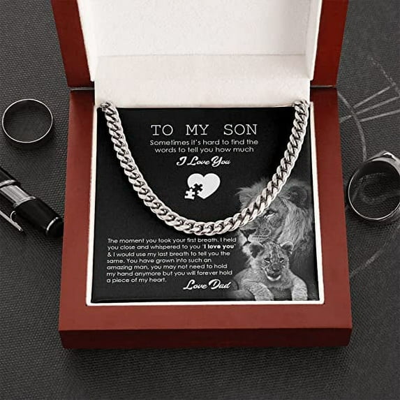 To My Son from Dad Necklace, Adult Silver Men Chain Necklace, Son Christmas Present, Message for Son