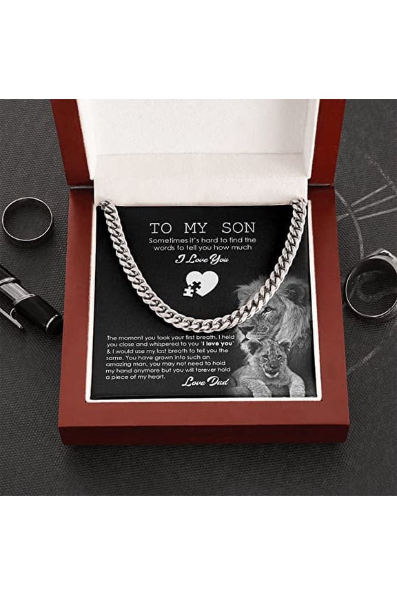 To My Son from Dad Necklace, Adult Silver Men Chain Necklace, Son Christmas Present, Message for Son