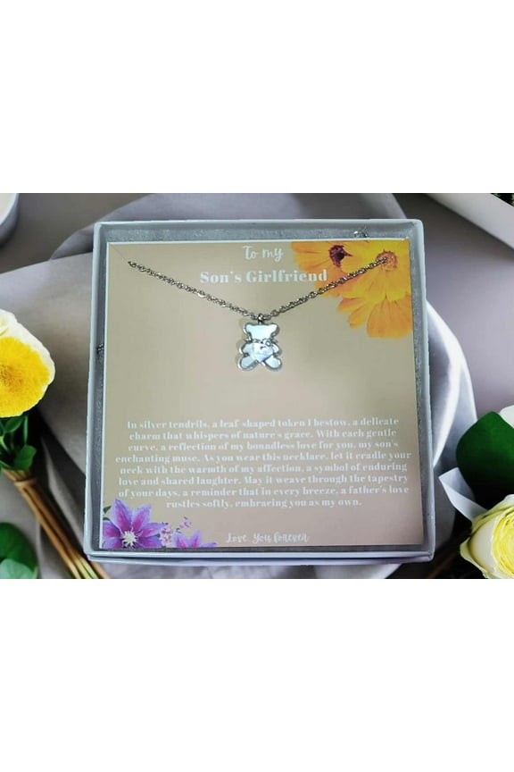 To My Son's Girlfriend Teddy Bear Necklace Christmas gift, Birthday Mothers Day Gifts