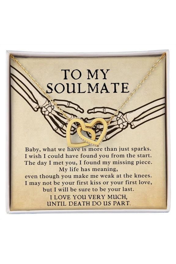 To My Soulmate Skeleton Holding Hands Double Heart Pendant Necklace