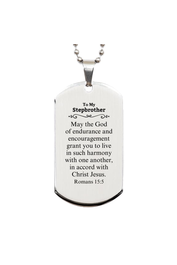 To My Stepbrother Gifts, May the God of endurance, Bible Verse Scripture Silver Dog Tag, Birthday Confirmation Gifts for Stepbrother