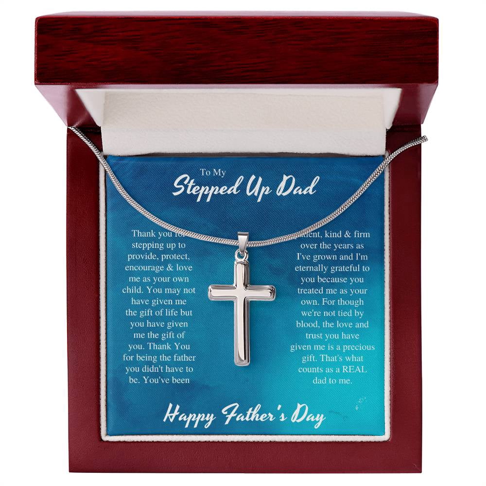 To My Stepped Up Dad Happy Father's Day Cross Necklace