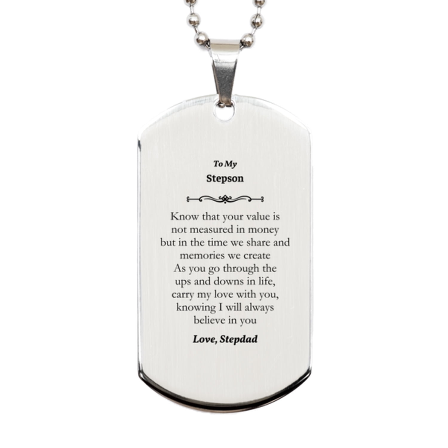 To My Stepson Engraved Silver Dog Tag Carry My Love for Birthday