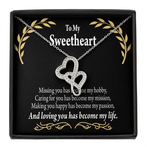 To My Sweetheart Loving You Eternal Hearts CZ Necklace 14K White Gold Over Stainless Steel