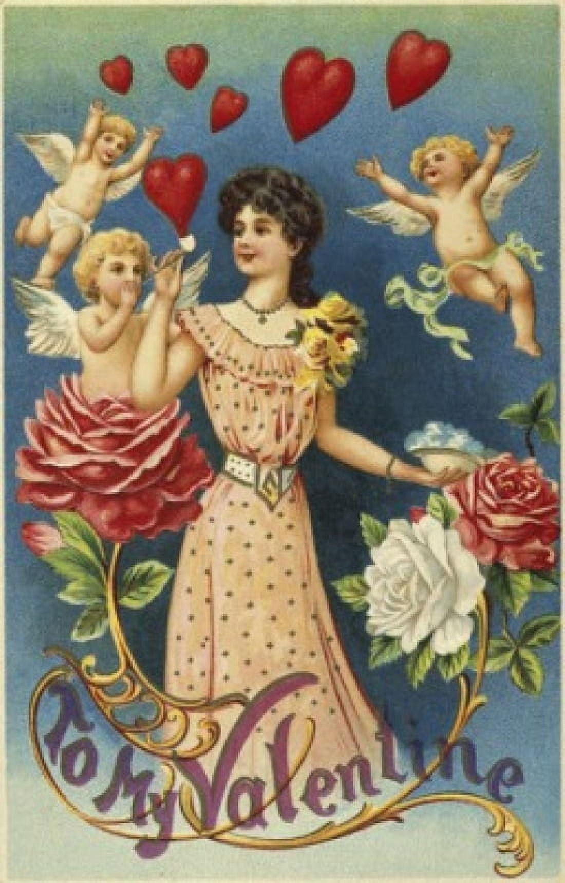 To My Valentine C 1900 Nostalgia Cards Illustration Canvas Art - (18 x 24)