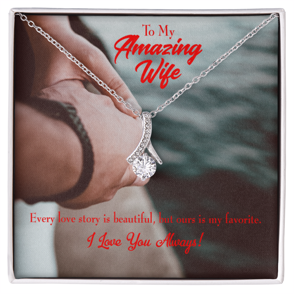 To My Wife Beautiful Love Story Alluring Ribbon Necklace Message Card