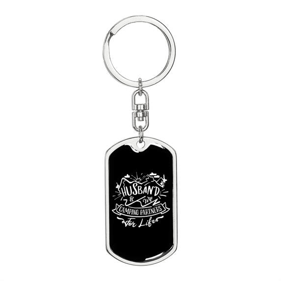 To My Wife Camping Partners For Life Plain Black Stainless Steel or 18k Gold Premium Swivel Dog Tag Keychain