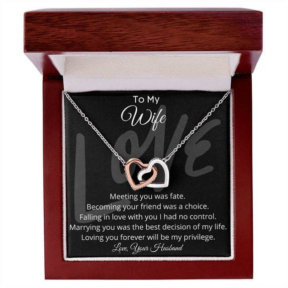 To My Wife Double Hearts Pendant Necklace, Interlocking Hearts Necklace, Gift Box Included