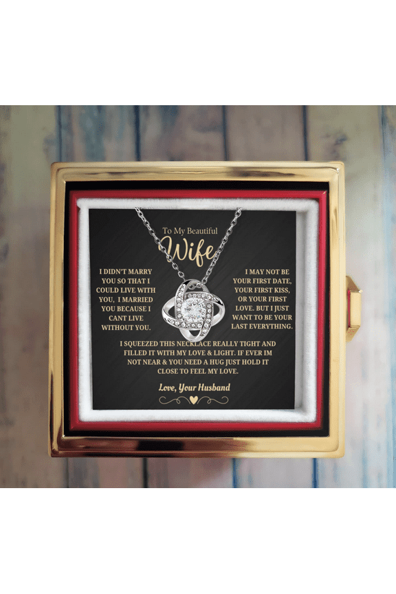 To My Wife- Eternal Love Knot Necklace with Preserved Rose Gift Box