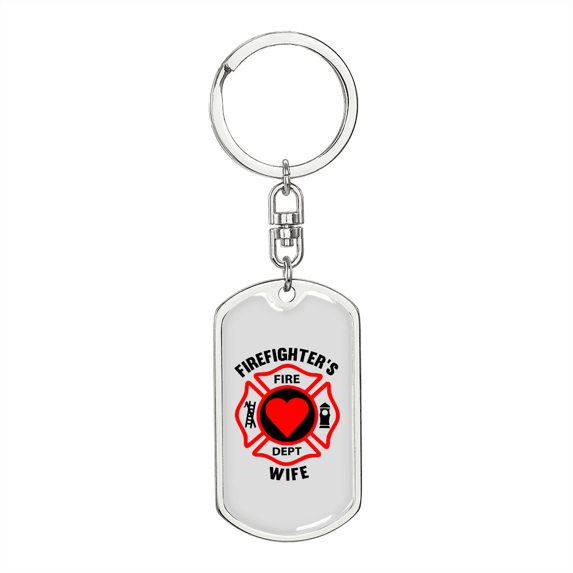 To My Wife Firefighter Wifey Stainless Steel or 18k Gold Premium Swivel Dog Tag Keychain