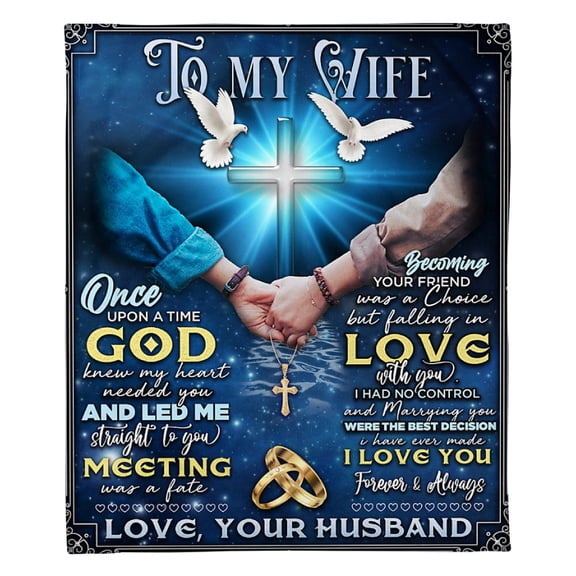 To My Wife Hand In Hand Blue Cross Fleece Blanket Family Gift Home Decor Bedding Couch Sofa Soft And Comfy Cozy, 30x40in Fleece Blanket