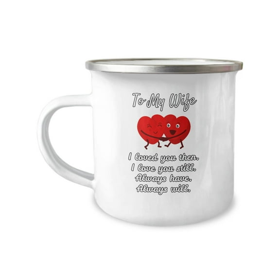 To My Wife - I Love You White Camping coffee mug Gift With Red Heart Couple