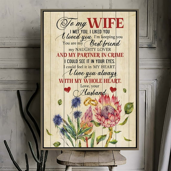 To My Wife – I Met You, I Liked You, I Love You – Romantic Quote Canvas – Heartfelt Anniversary or Wedding Gift – Elegant Wall Art – Ready to Hang