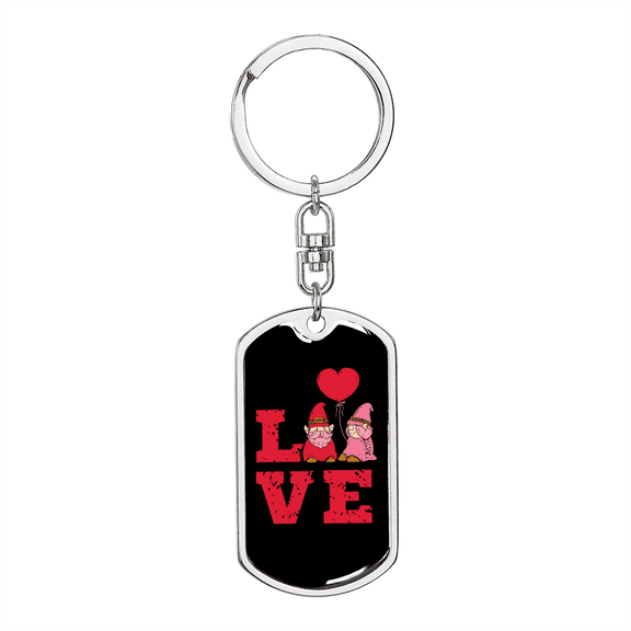 To My Wife  Love Gnomes Red Stainless Steel or 18k Gold Premium Swivel Dog Tag Keychain