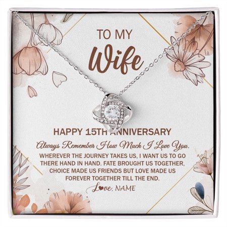 15th Wedding Anniversary Wife Necklace, White Love Knot Necklace
