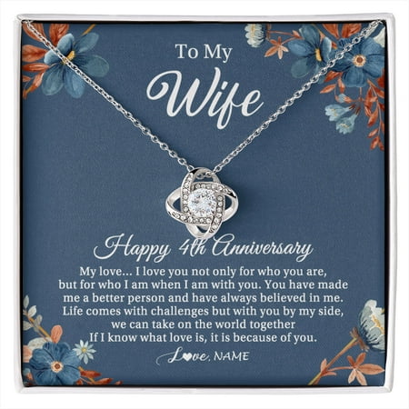 To My Wife Necklace 4th Anniversary, Gold Love Knot Necklace
