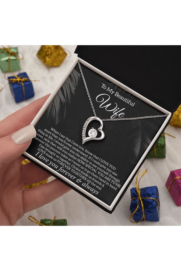 To My Wife Necklace Anniversary Birthday or Valentine Gift Romantic Jewelry, White Forever Love Necklace