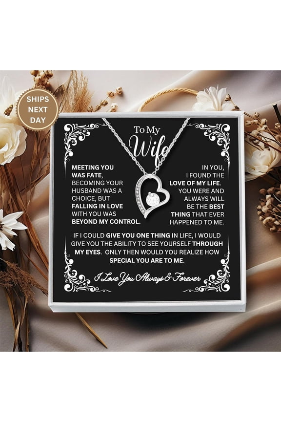 To My Wife Necklace From Husband With Heartfelt Message. Romantic Valentine's Day, Birthday, Christmas, Anniversary Gifts Ideas For Soulmate, Her.