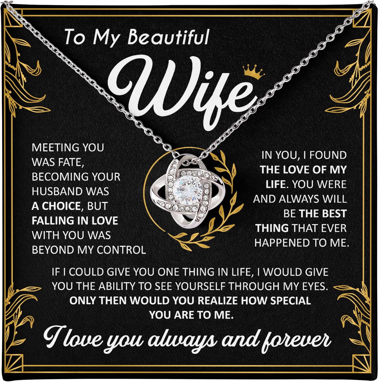 To My Wife Necklace from Husband - Unique Anniversary & Birthday Gift Ideas, Romantic Love Knot Jewelry for Best Wife, Soulmate Present, Beautiful  Future Wife Wedding, Mothers Day Gifts