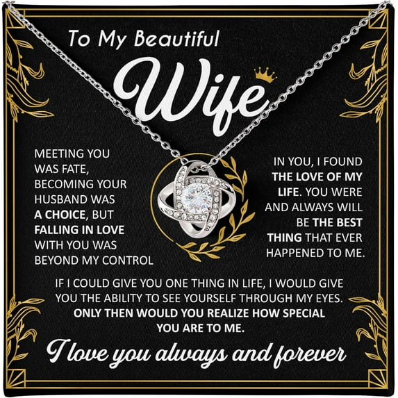 To My Wife Necklace from Husband - Unique Anniversary & Birthday Gift Ideas, Romantic Love Knot Jewelry for Best Wife, Soulmate Present, Beautiful Future Wife Wedding, Mothers Day Gifts