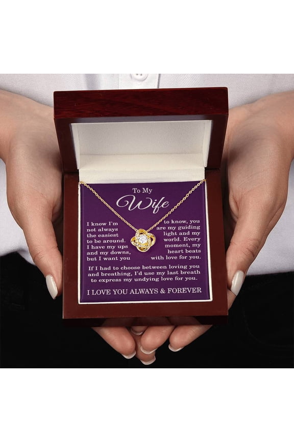 To My Wife Necklace from Husband Anniversary Gift for Wife with Purple Background Title: 18K Yellow Gold Finish, Box Choice: Luxury Box