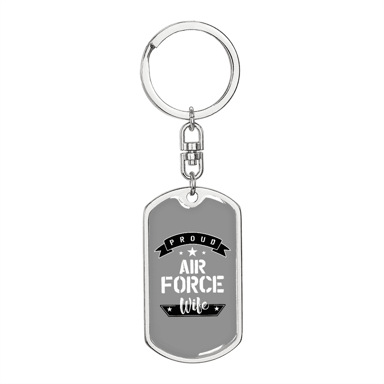 Express Your Love Gifts to My Wife Proud Air Force Wife Transparent Keychain Stainless Steel or 18K Gold Dog Tag Keyring Adult Unisex Size One Size