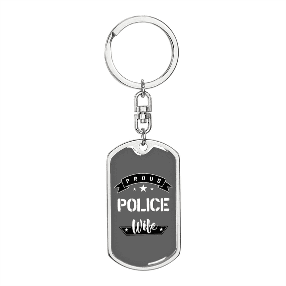 To My Wife  Proud Police Wife TranspArent Stainless Steel or 18k Gold Premium Swivel Dog Tag Keychain