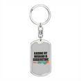 thumbnail image 1 of To My Wife  Raising My Husband is Exhausting Stainless Steel or 18k Gold Premium Swivel Dog Tag Keychain, 1 of 16