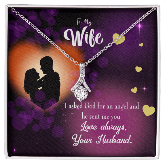 To My Wife You're an Angel Alluring Ribbon Necklace Message Card