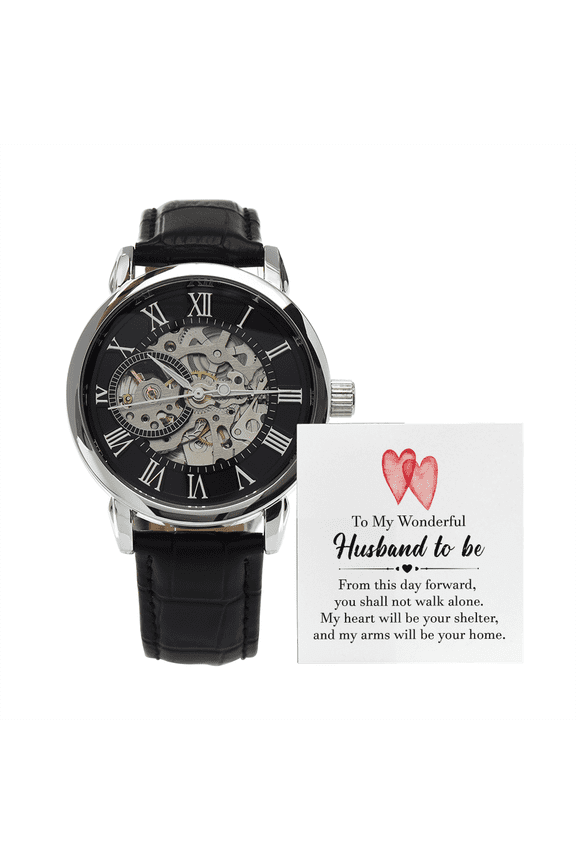 To My Wonderful Husband To Be Men's Openwork Watch With Mahogany Box