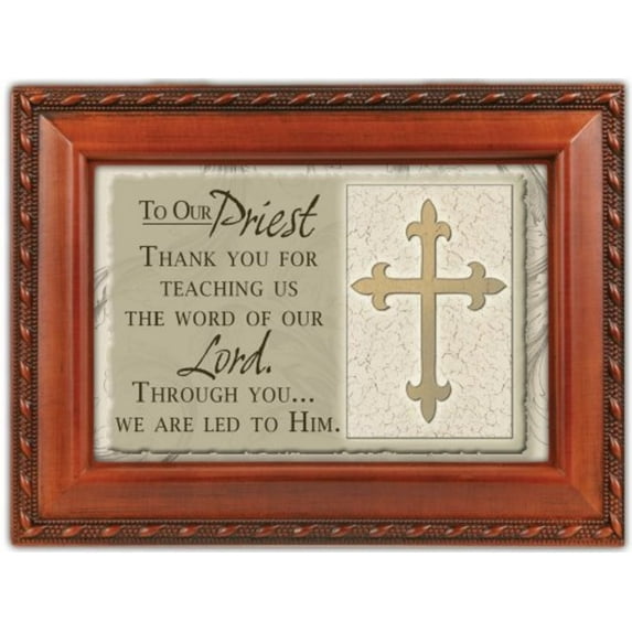 To Our Priest Woodgrain Inspirational Cottage Garden Traditional Music Box Plays Ave Maria