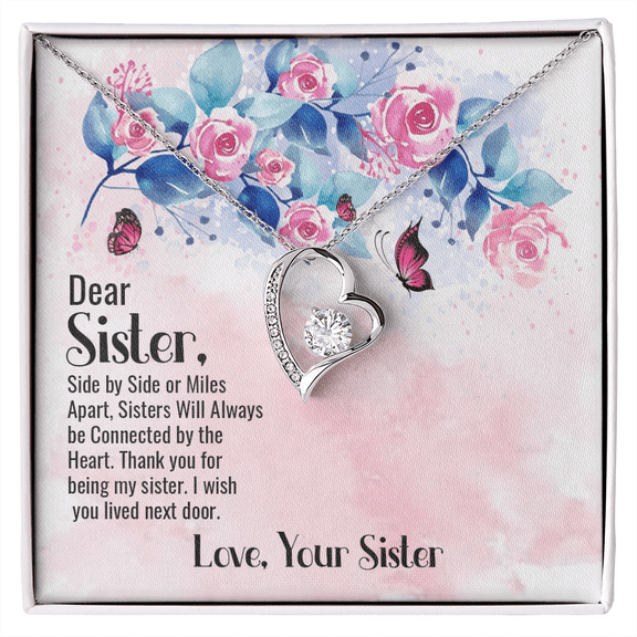 To Sister Side by Side Forever Necklace w Message Card