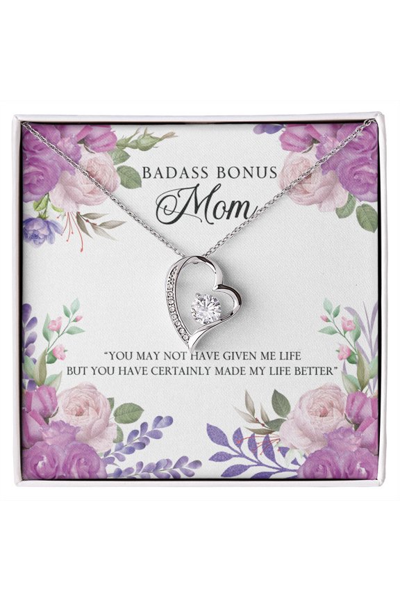 To Step Mom Bonus Mom Bad Ass Forever Necklace w Message Card