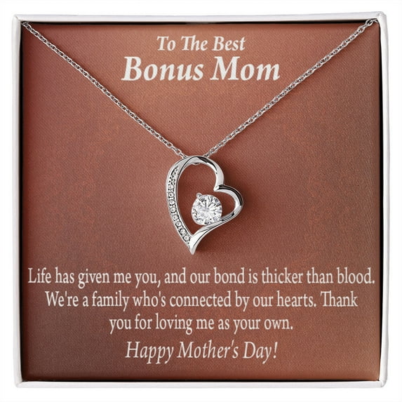 To Step Mom Bonus Mom Happy Mothers Day Forever Necklace w Message Card