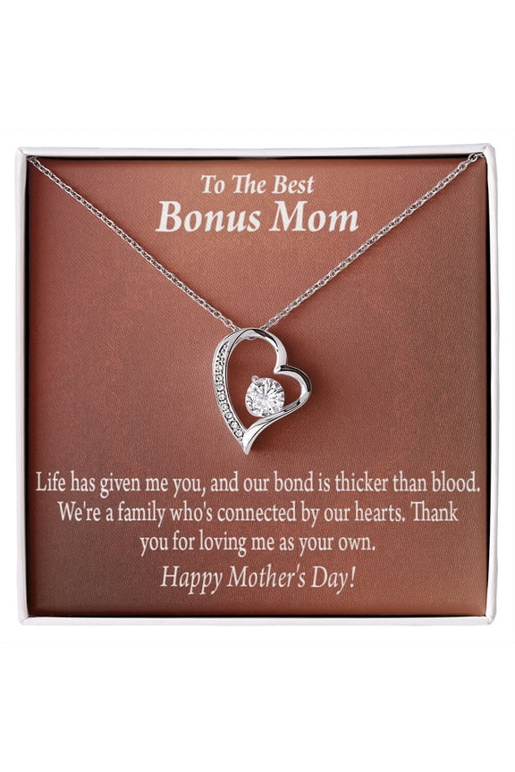 To Step Mom Bonus Mom Happy Mothers Day Forever Necklace w Message Card