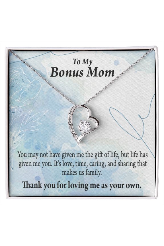 To Step Mom Bonus Mom Loving Me Forever Necklace w Message Card