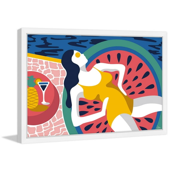 To Swim and Sunbathe Framed Painting Print