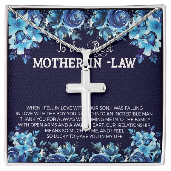 To The Best Mother In Law - Artisan Cross Necklace - Gift Box & Message Card