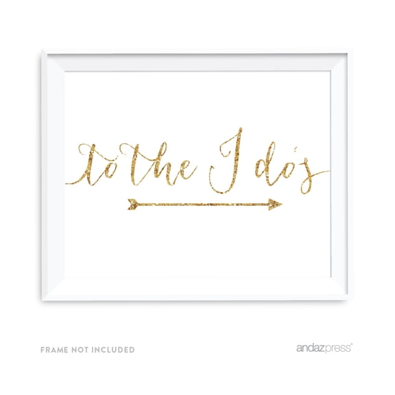 To The I Do's Gold Faux Glitter Wedding Party Directional Signs, Double-Sided