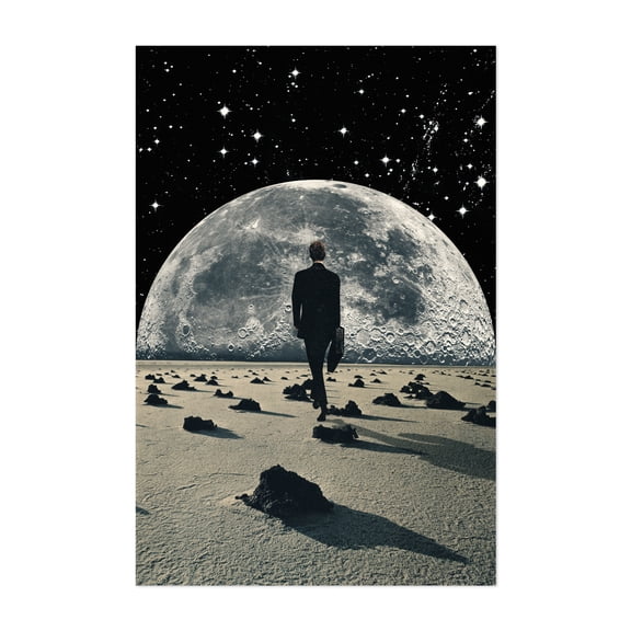 To The Moon - California Collage Surrealism Space Moon Modern Art Abstract Psychedelic Fantasy Unframed Wall Art Print 4 x 6 inches